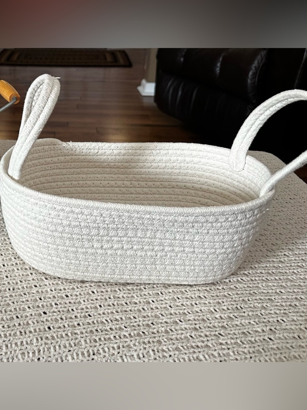 Woven Rope Storage Basket in Cream with Handle - Home Accents